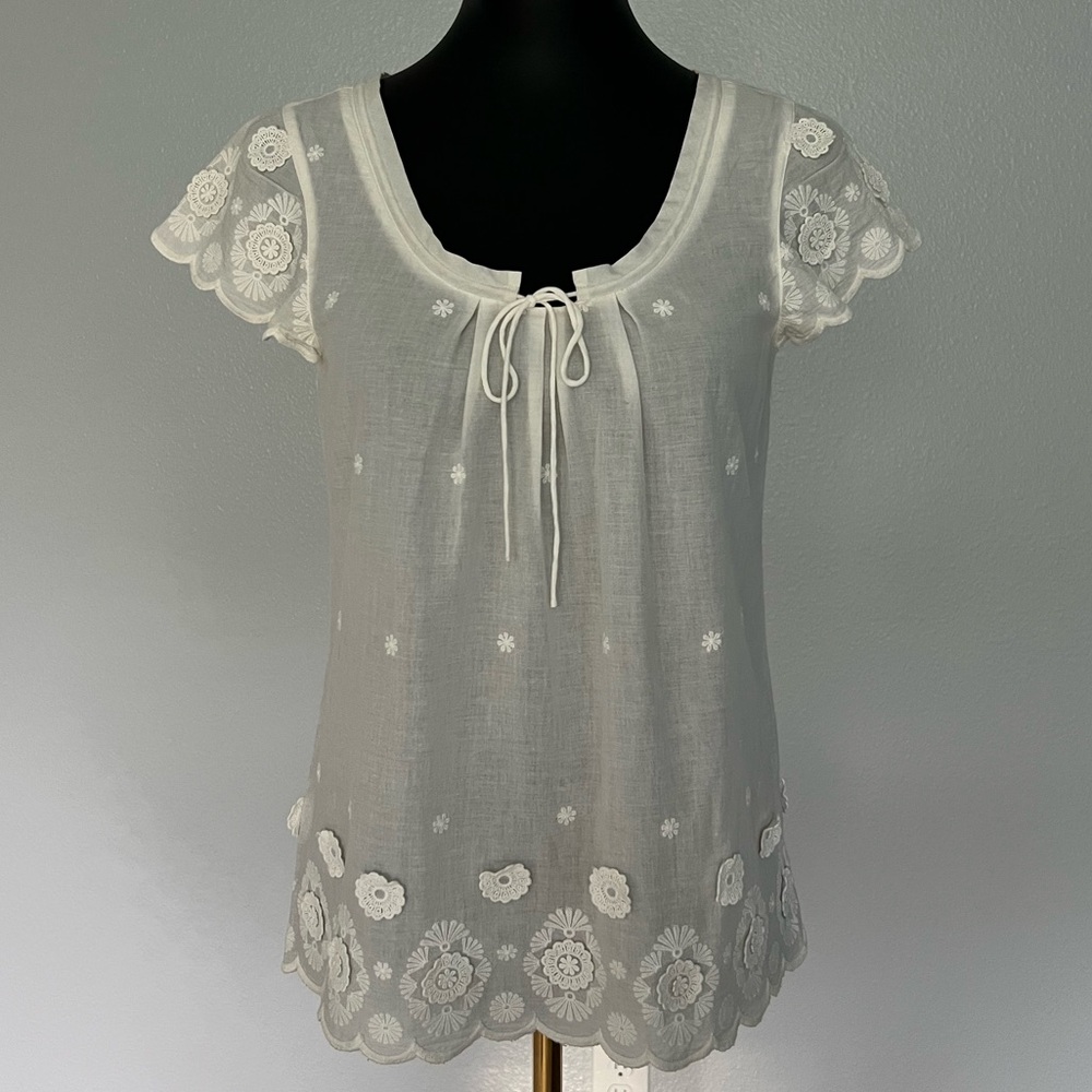 J. Crew vintage style Cream Lace detail blouse size 2